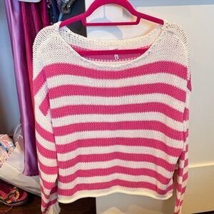 Aerie Pink and White Striped Sweater